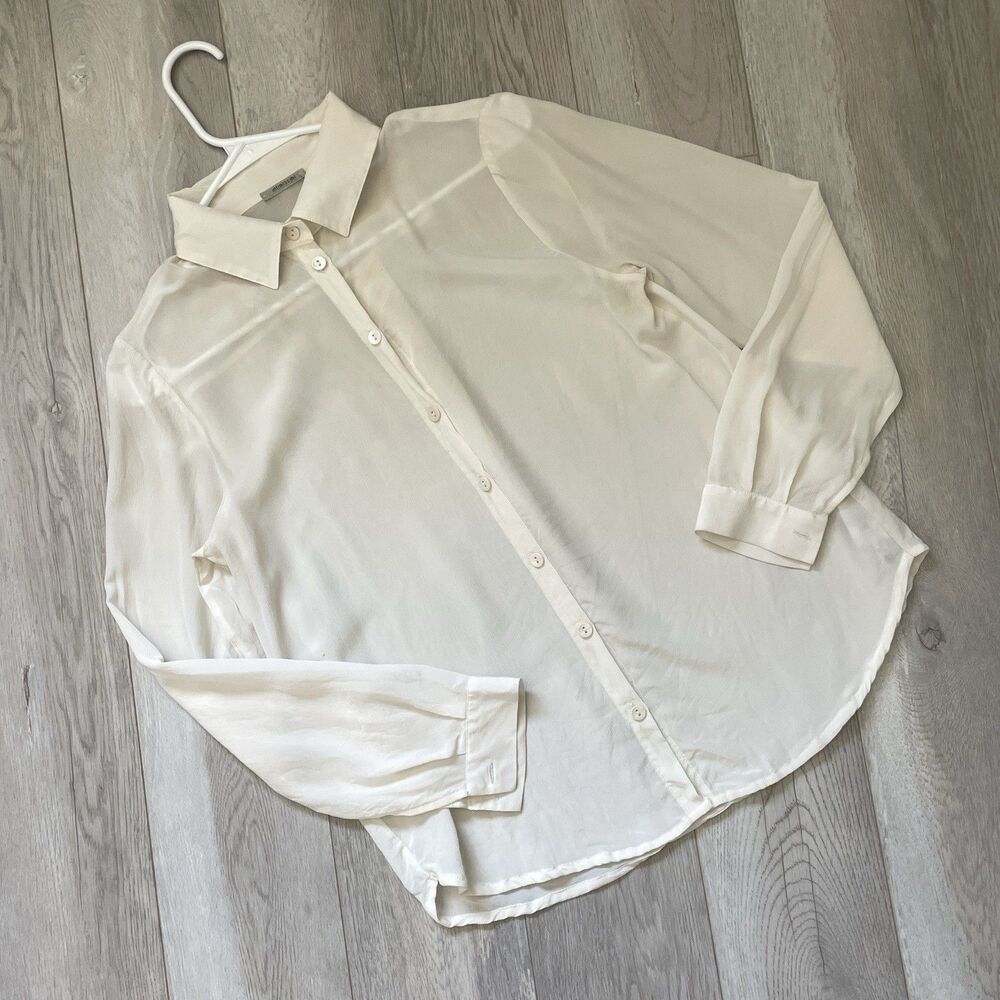 Intimissimi Sheer Buttonup Shirt long sleeve womens Cream (small) minimalist